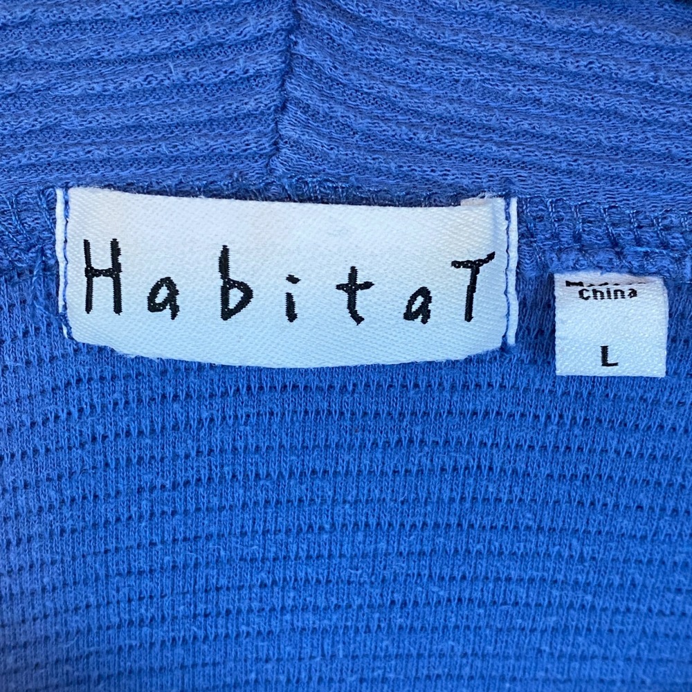 Habitat Blue Textured Knit Button Cuff V-Neck Pullover Top Women's Size L - Picture 10 of 10